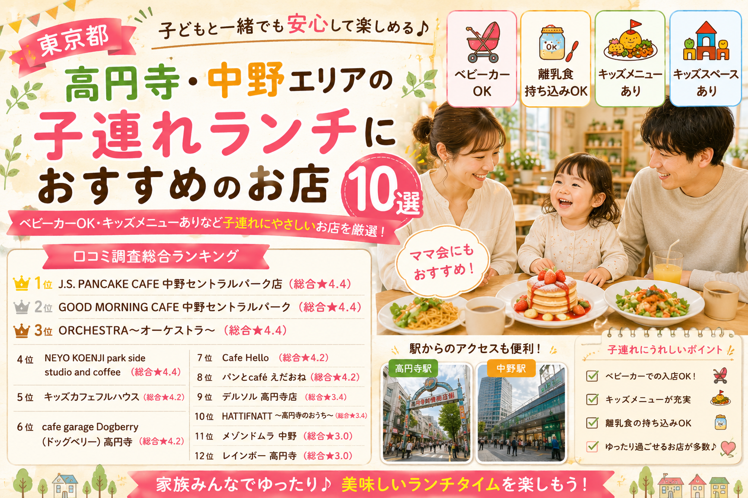 【東京都】高円寺・中野周辺の子連れレストランおすすめランキング！