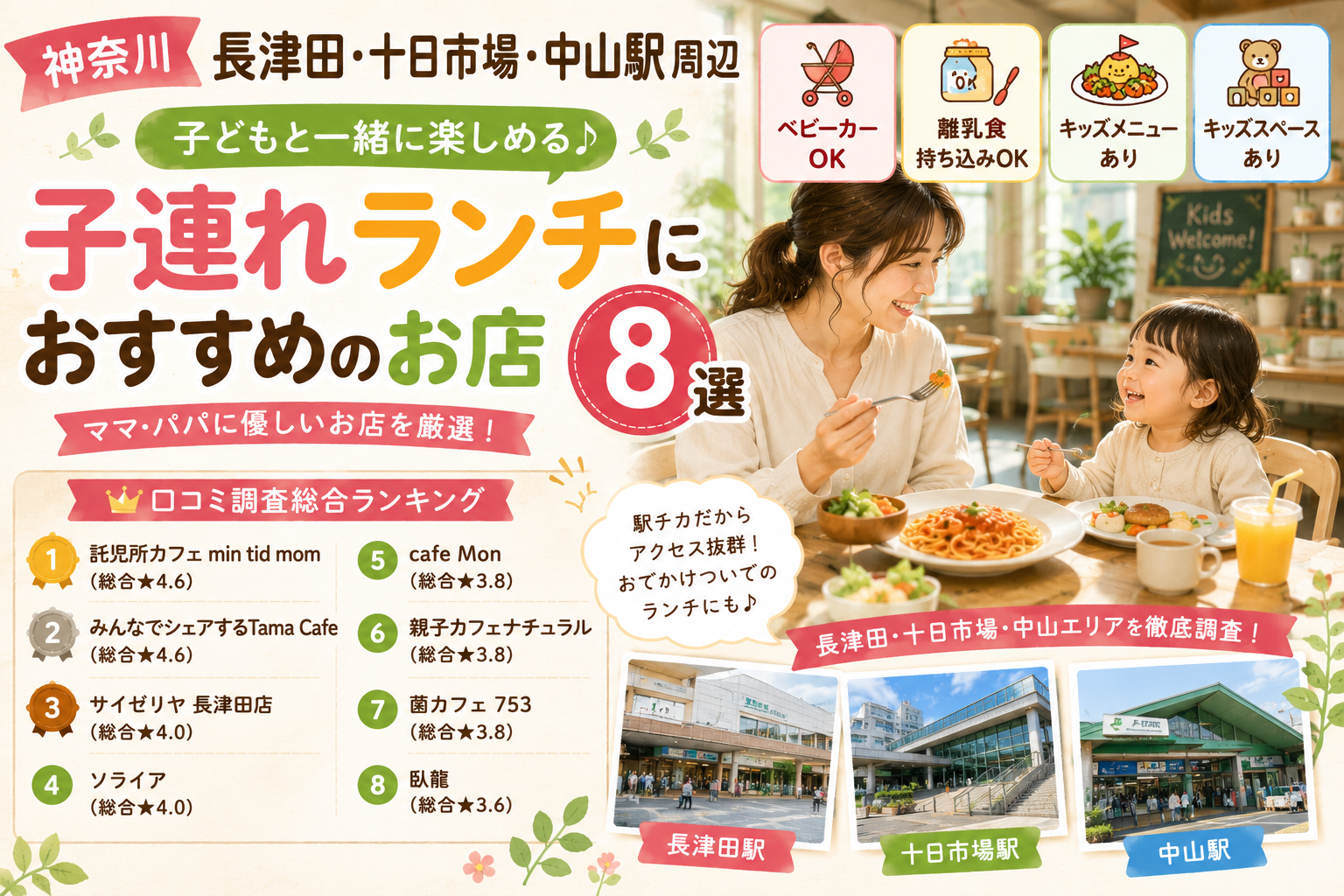 【神奈川県】長津田・十日市場・中山周辺の子連れランチおすすめ店！